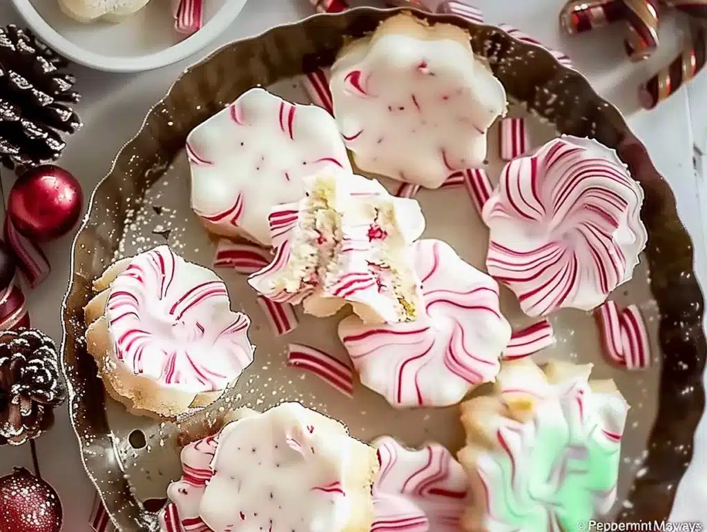 Delicious homemade peppermint meltaways on a festive plate