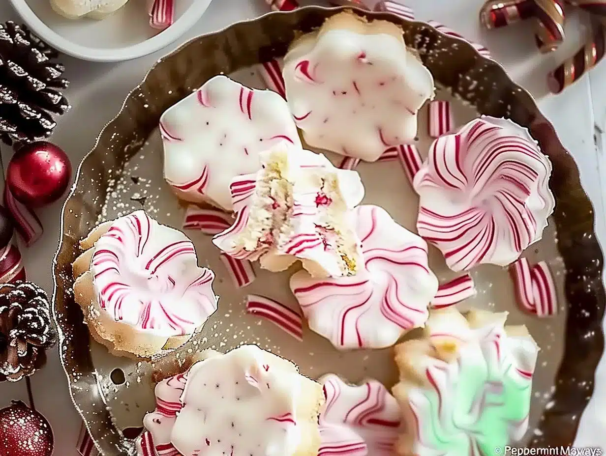 Delicious homemade peppermint meltaways on a festive plate