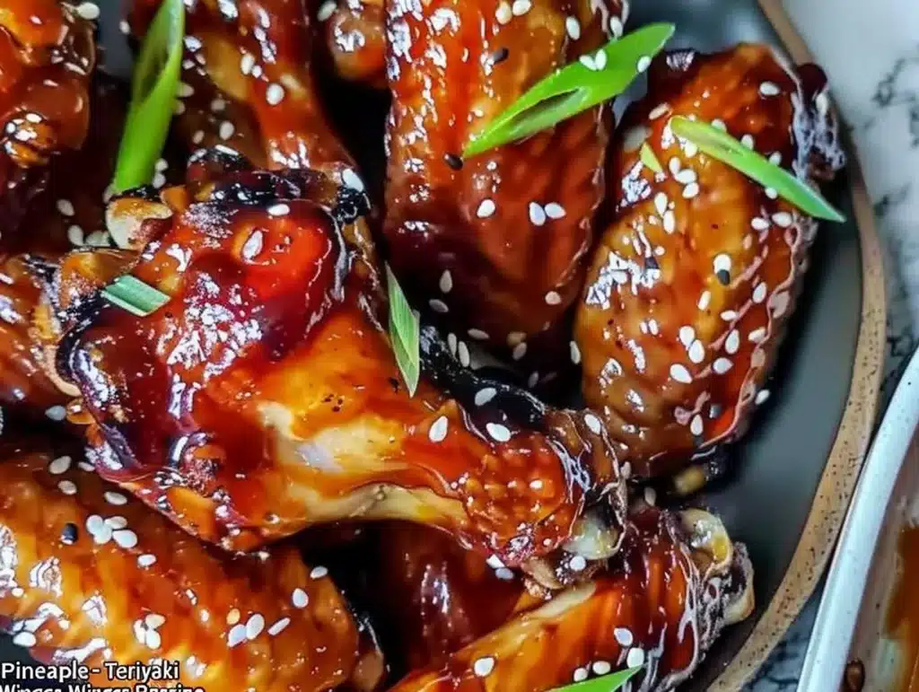 Delicious Pineapple-Teriyaki Wings served with fresh garnish