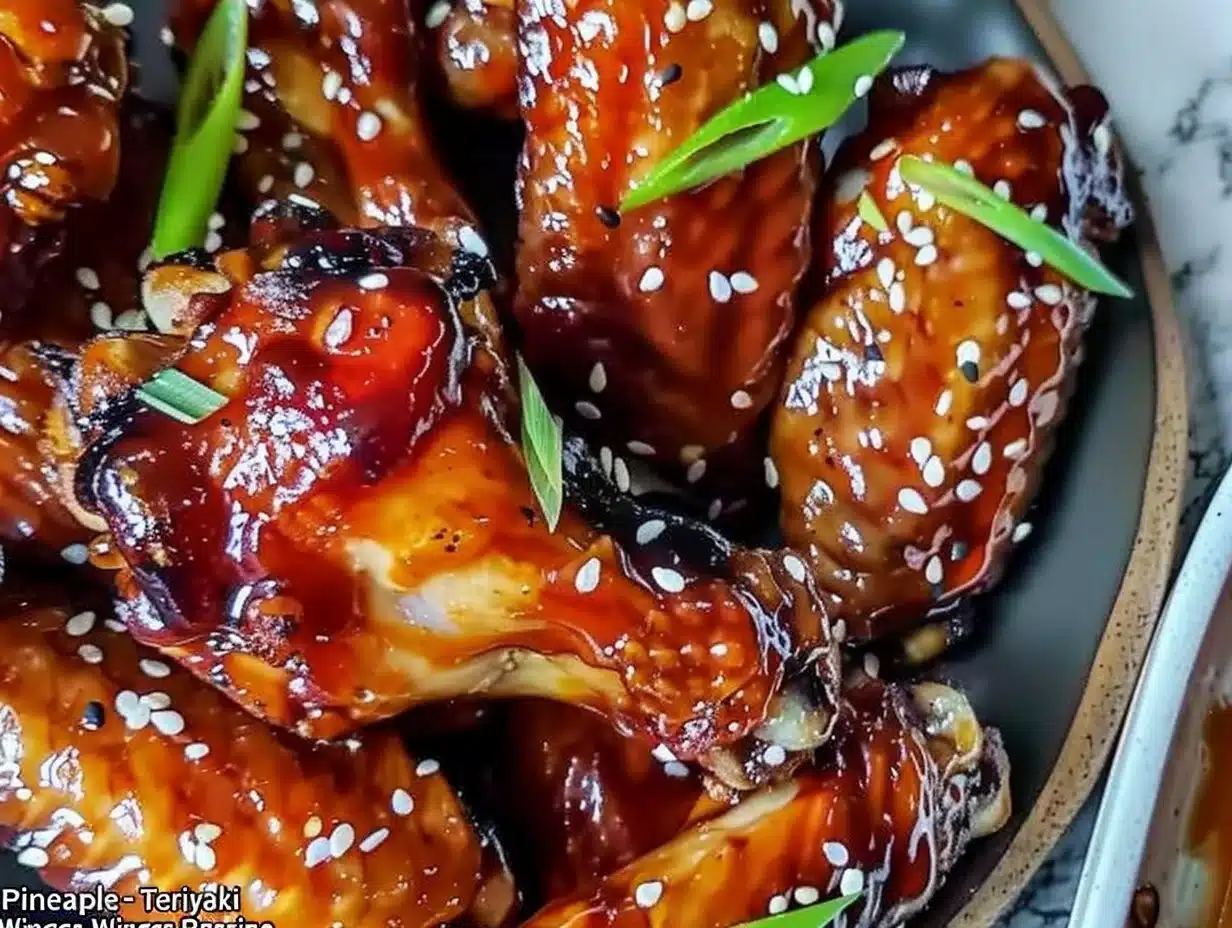 Pineapple-Teriyaki Wings Recipe 1 Delicious Pineapple-Teriyaki Wings served with fresh garnish