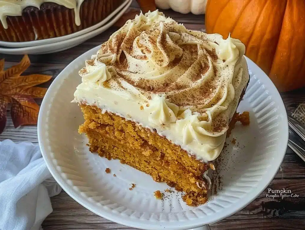 Delicious Pumpkin Spice Cake with icing and pumpkin decorations