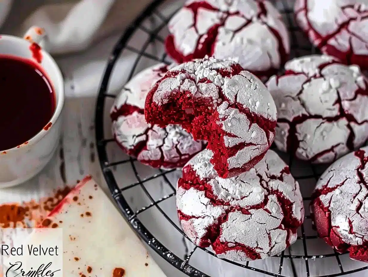 Delicious Red Velvet Crinkle Cookies with a soft, chewy texture