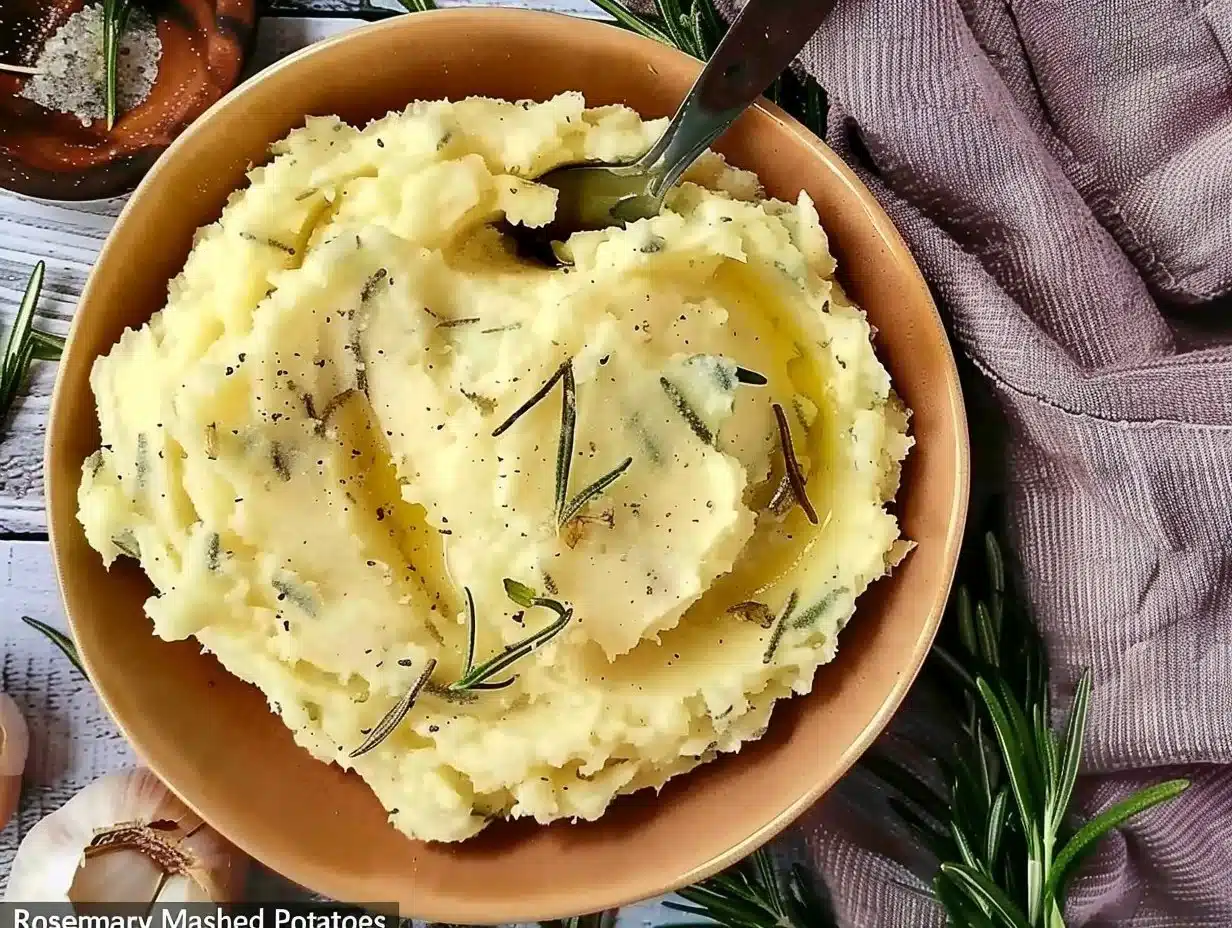 Rosemary Garlic Mashed Potatoes 1 Creamy rosemary garlic mashed potatoes served in a bowl.