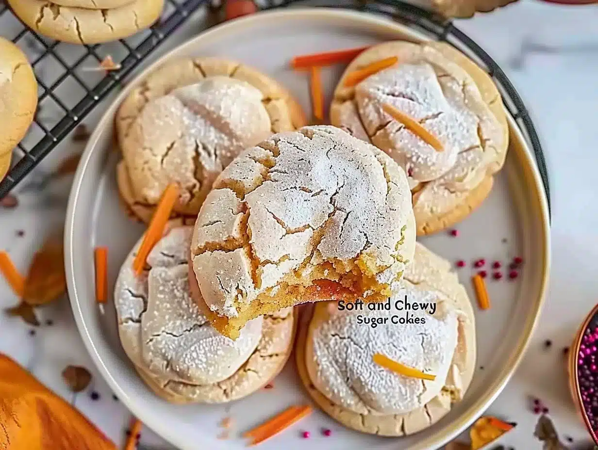 Batch of soft and chewy sugar cookies on a cooling rack
