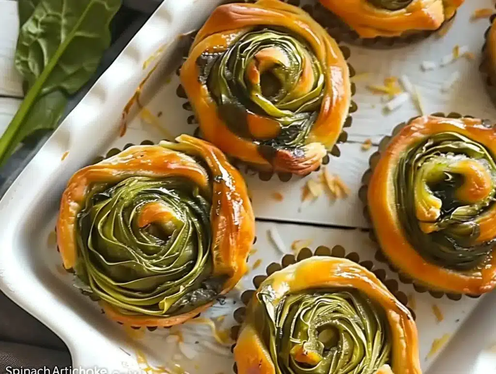 Delicious spinach artichoke swirls served as a tasty appetizer.