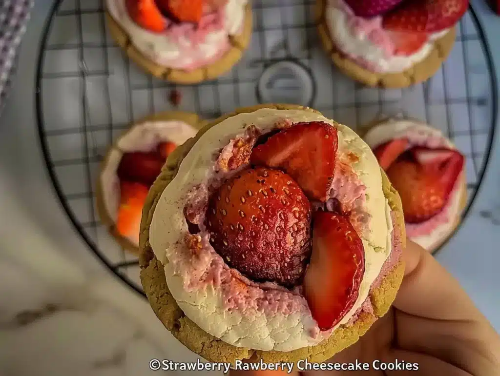 Delicious Strawberry Cheesecake Cookies on a plate