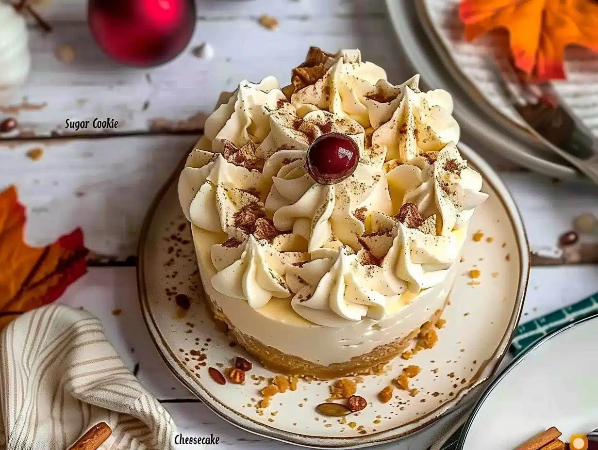 Sugar Cookie Cheesecake 1 Slice of sugar cookie cheesecake topped with colorful sprinkles