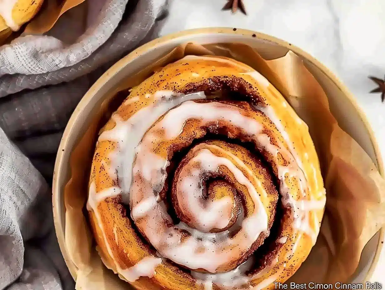 Freshly baked cinnamon rolls topped with cream cheese icing