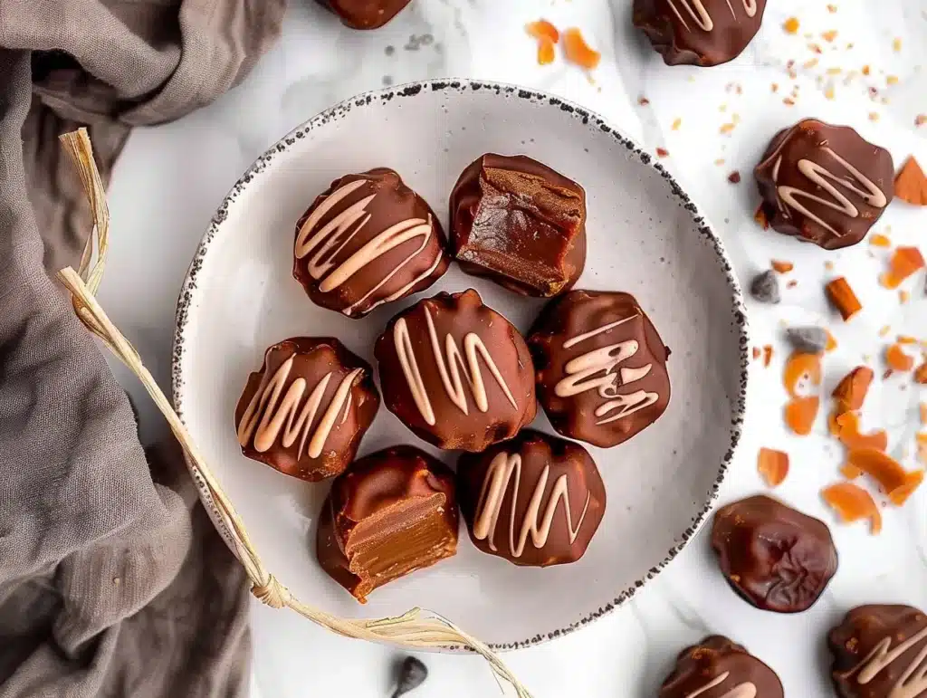 Delicious 4 ingredient date caramels on a plate