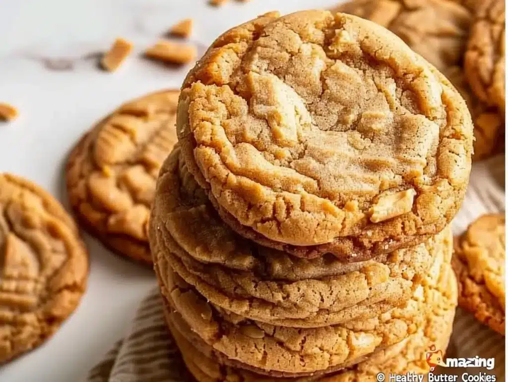 Five healthy peanut butter cookies on a plate, gluten-free and nutritious.