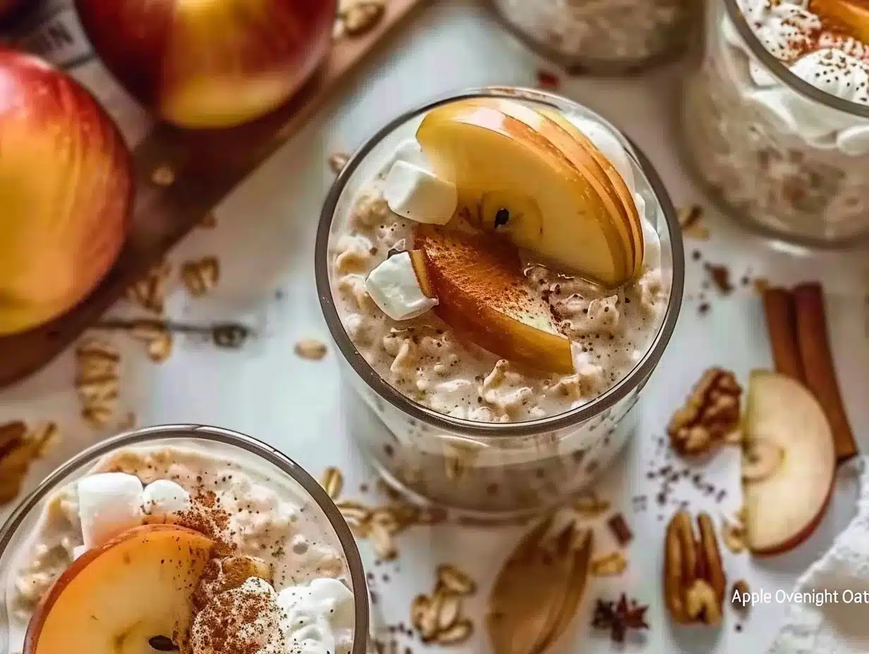 Apple Pie Overnight Oats Recipe 1 Bowl of apple pie overnight oats topped with cinnamon and apple slices