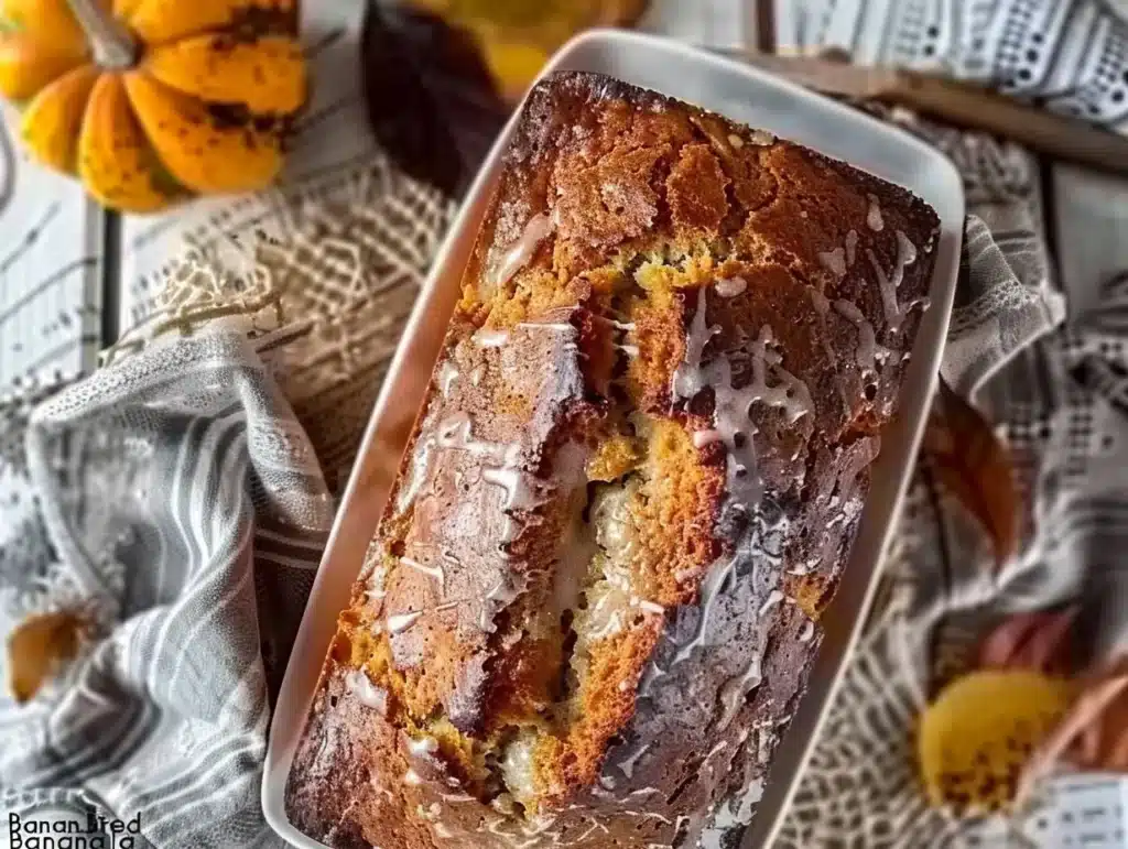 Freshly baked banana bread on a wooden cutting board