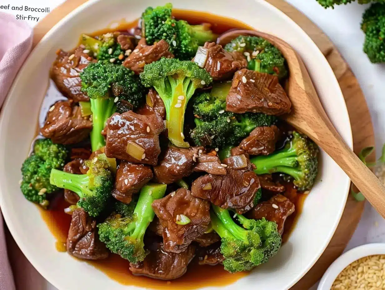 Beef and Broccoli Stir-Fry 1 Beef and Broccoli Stir-Fry served in a bowl with vegetables and rice