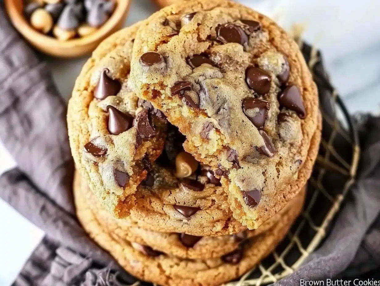 Best Brown Butter Chocolate Chip Cookies 1 Delicious brown butter chocolate chip cookies on a cooling rack