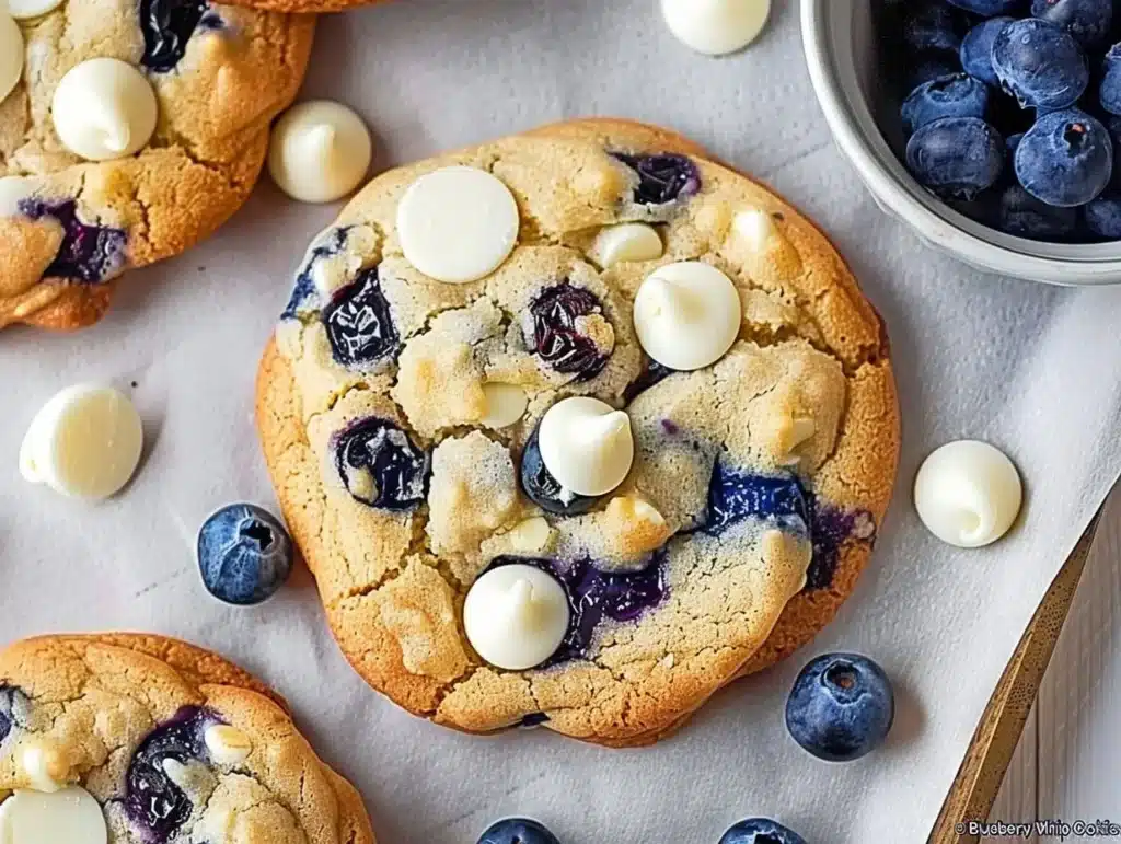 Delicious blueberry white chocolate chip cookies on a plate