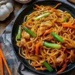 Delicious Chicken Lo Mein dish with colorful vegetables and noodles