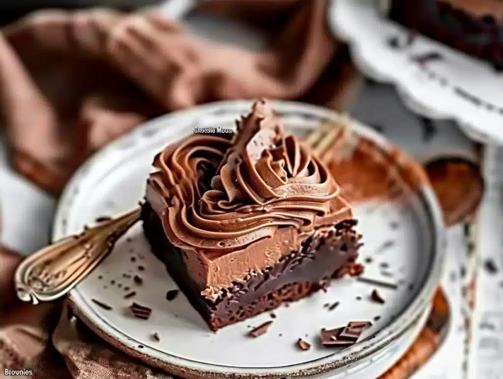 Delicious Chocolate Mousse Brownies with a rich chocolate topping