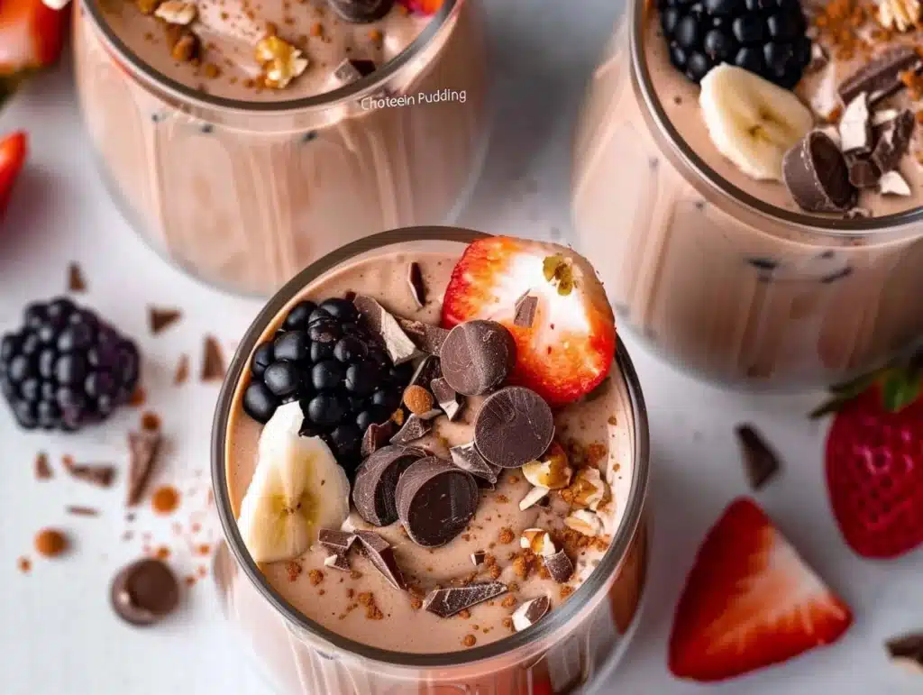 Delicious homemade chocolate protein pudding in a bowl