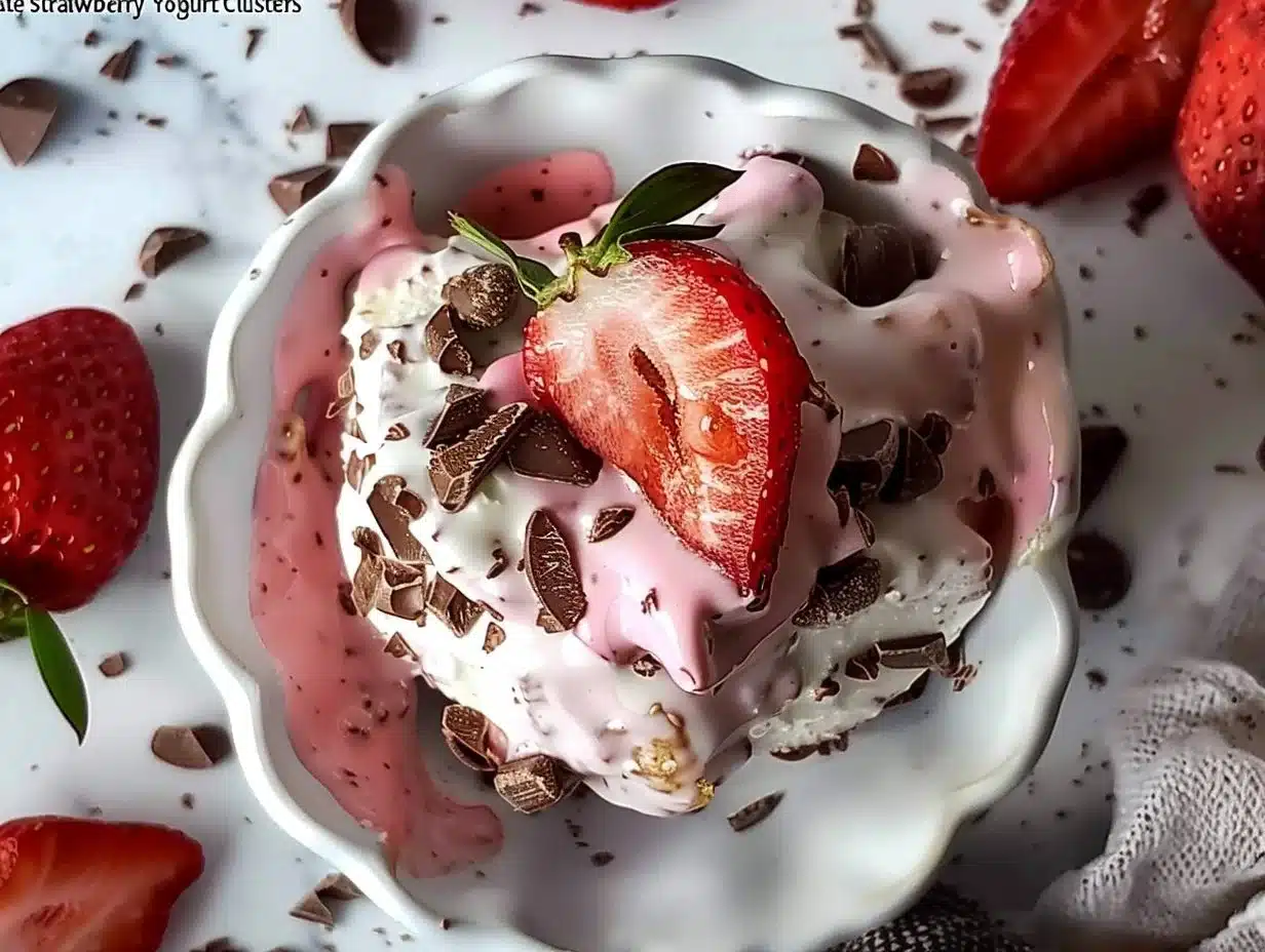 Chocolate Strawberry Yogurt Clusters 1 Chocolate strawberry yogurt clusters ready to enjoy as a tasty snack.