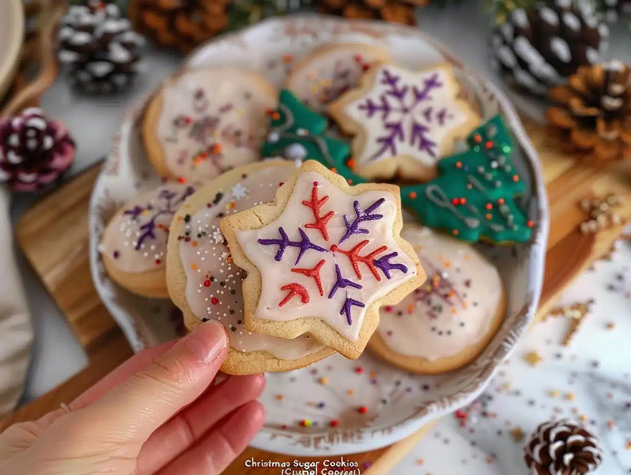 Christmas Sugar Cookies (Crumbl Copycat) 1 Plate of festive Christmas sugar cookies inspired by Crumbl recipe