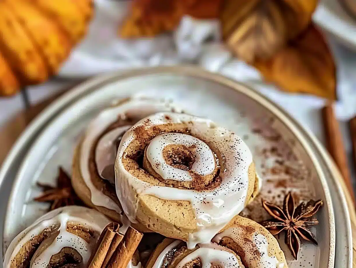 Freshly baked Cinnamon Roll Cookies topped with icing