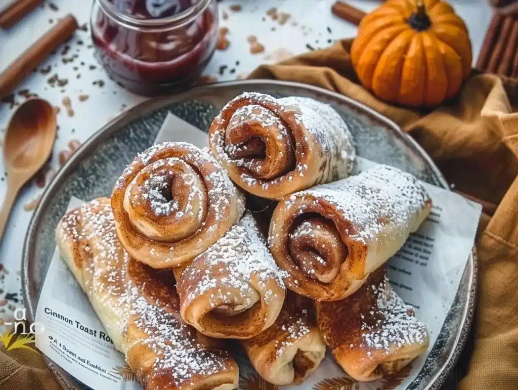 Delicious cinnamon roll french toast roll-ups served on a plate