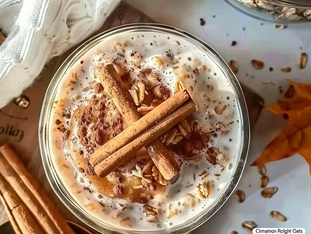 Cinnamon Roll Overnight Oats 1 Bowl of cinnamon roll overnight oats topped with cinnamon and nuts