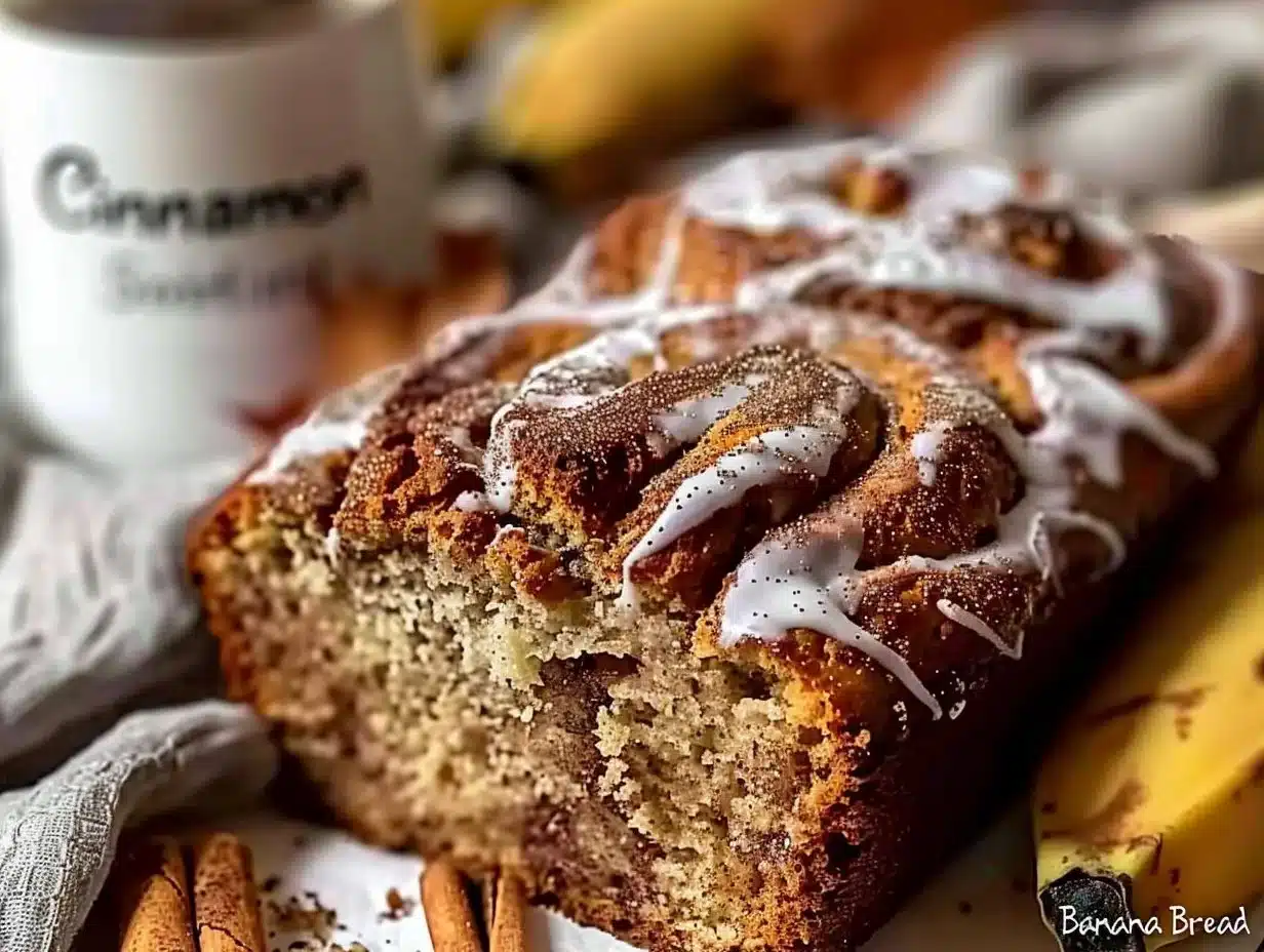 Delicious cinnamon swirl banana bread fresh out of the oven