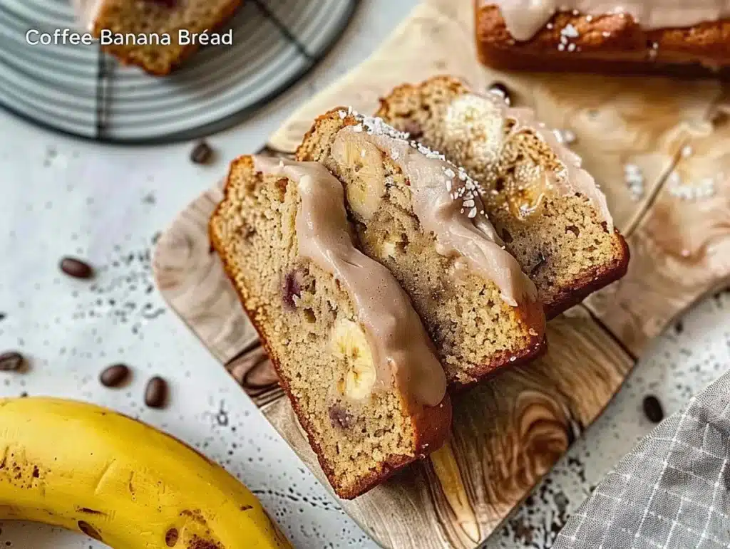 Delicious Coffee Cake Banana Bread displayed on a wooden table.