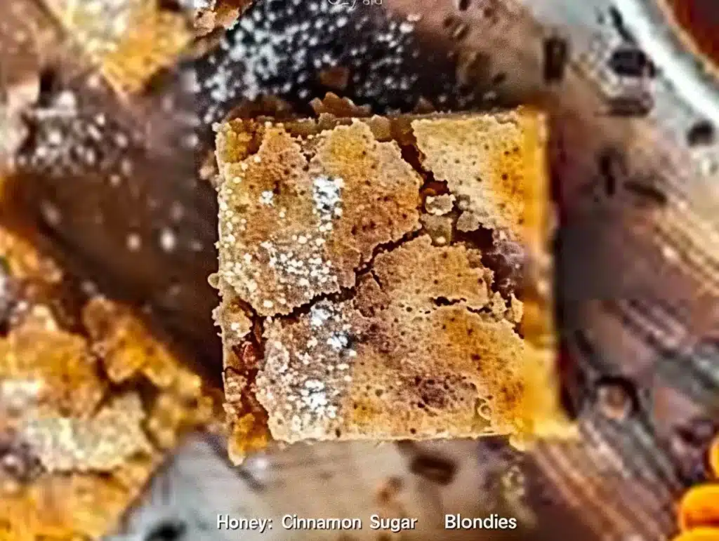 Delicious cinnamon sugar blondies topped with honey cinnamon for a sweet treat