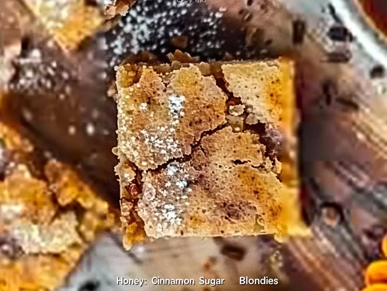 Cozy and Sweet Honey Cinnamon Dessert: Cinnamon Sugar Blondies 1 Delicious cinnamon sugar blondies topped with honey cinnamon for a sweet treat