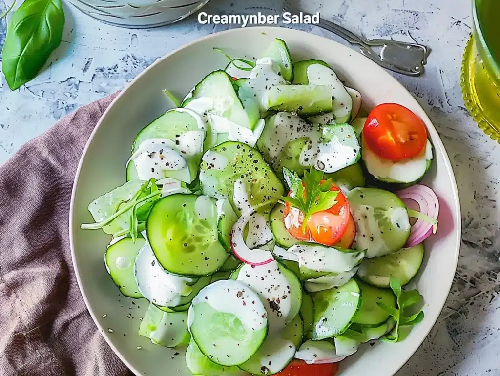 Creamy cucumber salad with fresh herbs and a delicious dressing