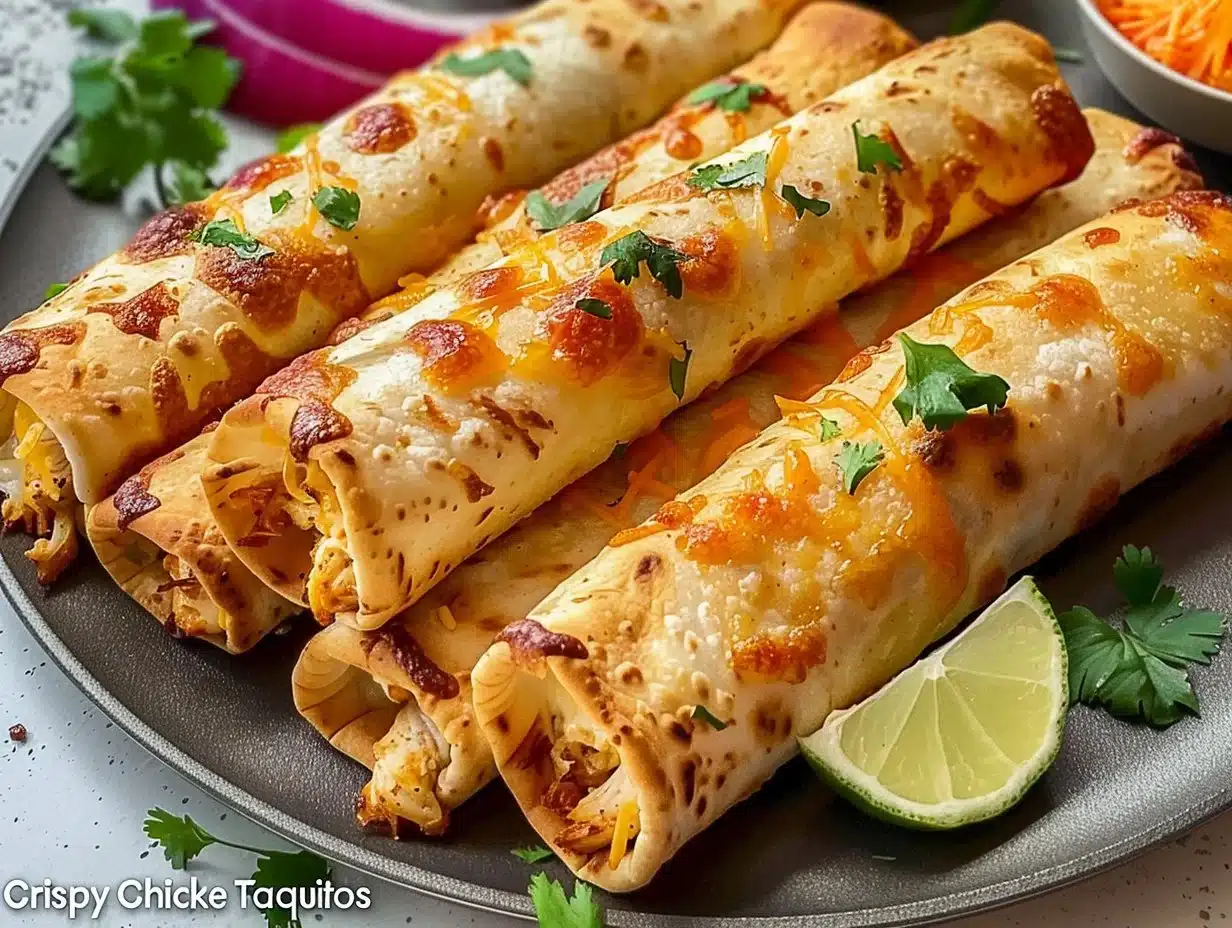 Crispy Chicken Taquitos 1 Plate of crispy chicken taquitos served with salsa and avocado