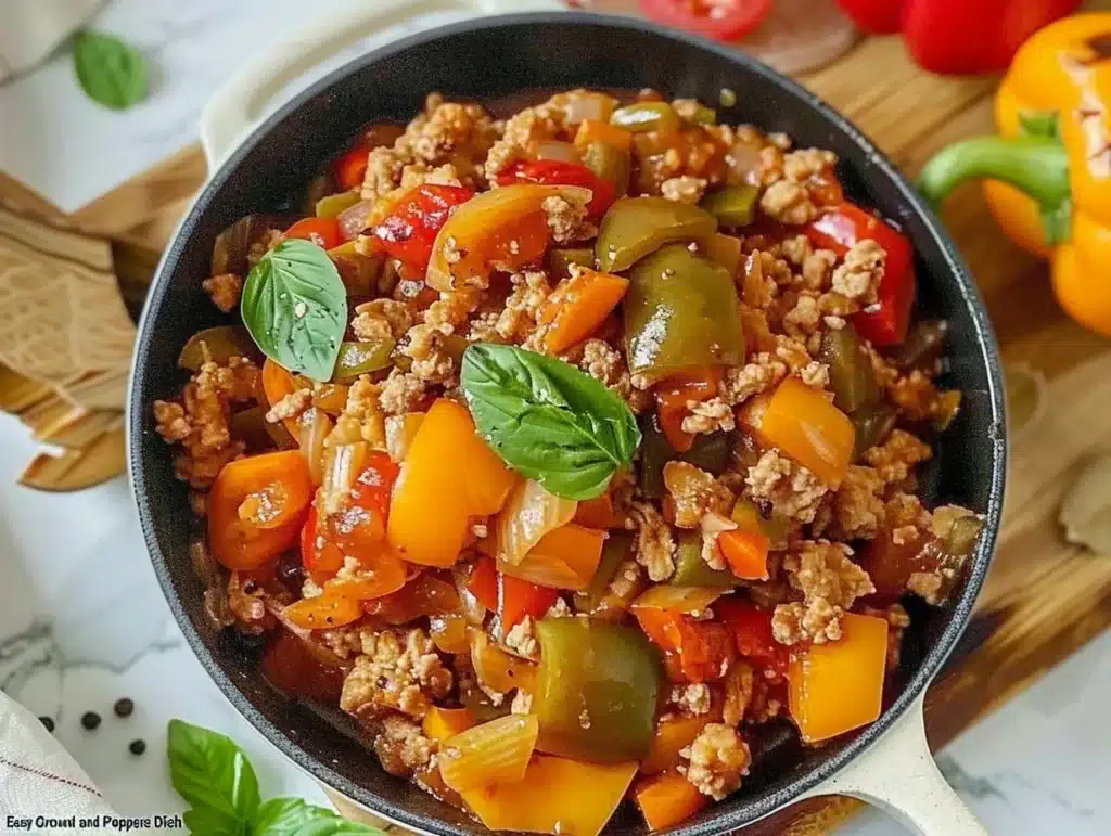 Easy ground turkey and peppers dish with vibrant vegetables on a plate
