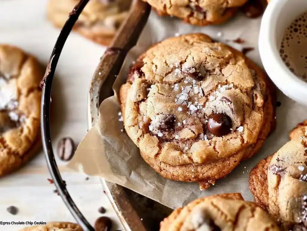 Freshly baked Espresso Chocolate Chip Cookies with chocolate chips and coffee aroma