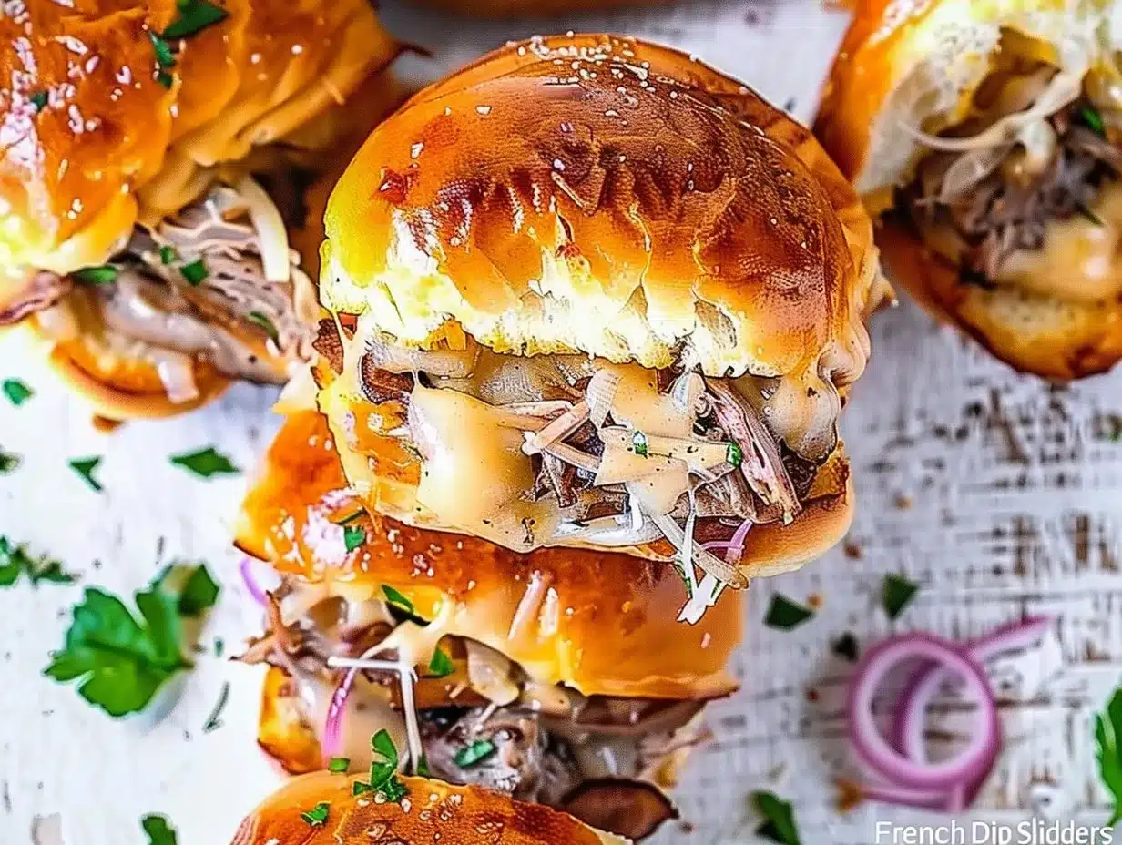 Delicious French Dip Sliders served with dipping sauce