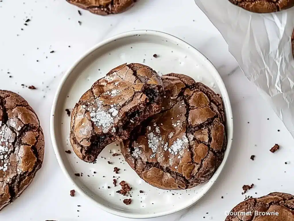 Gourmet brownie cookies fresh out of the oven, rich chocolate and chewy texture.