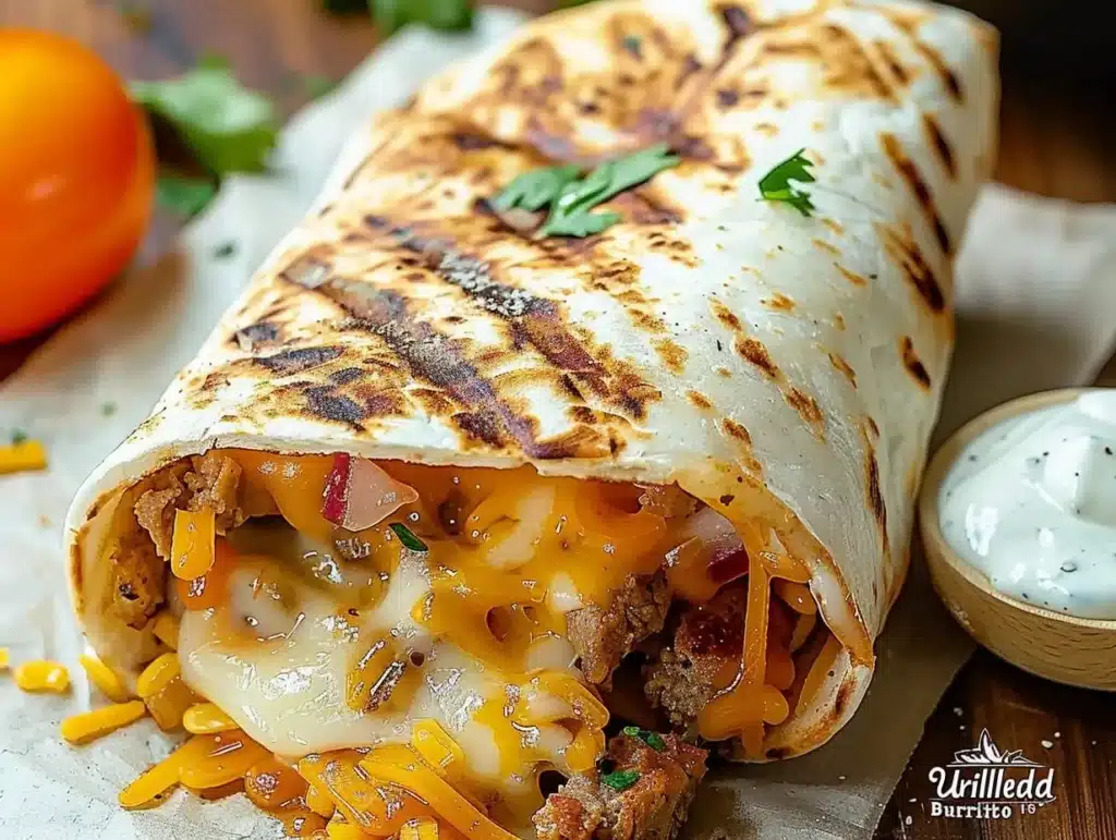 Delicious grilled cheese burrito featuring melted cheese and crispy tortillas