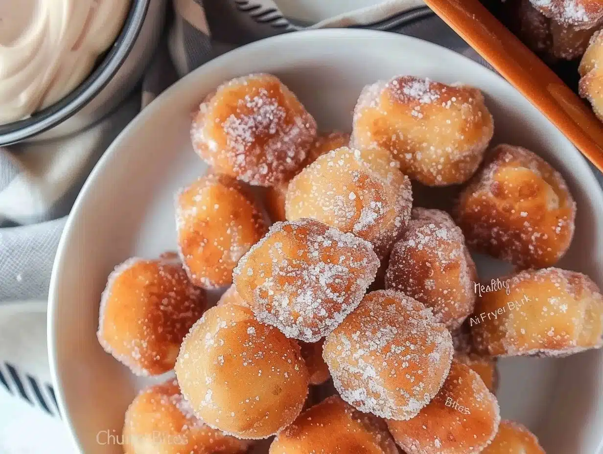 Healthy air fryer churro bites served on a plate with cinnamon sugar