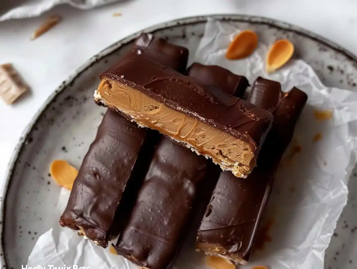 Healthy homemade Twix Bars with nutritious ingredients and chocolate coating