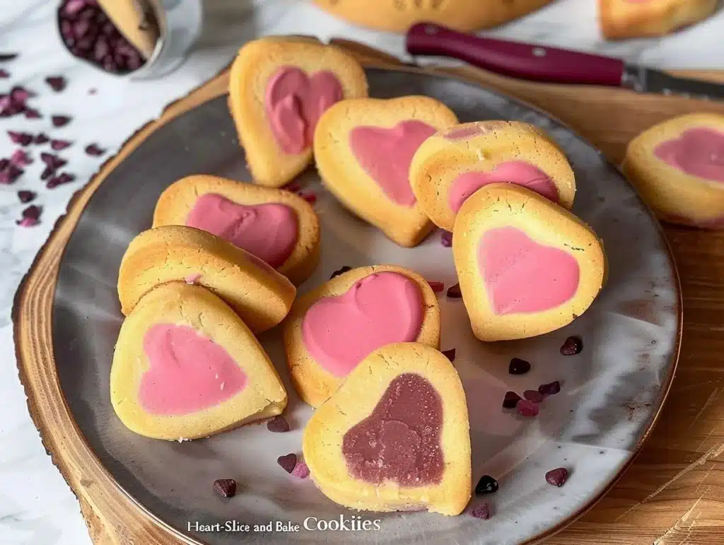 Heart-shaped slice and bake cookies ready for baking