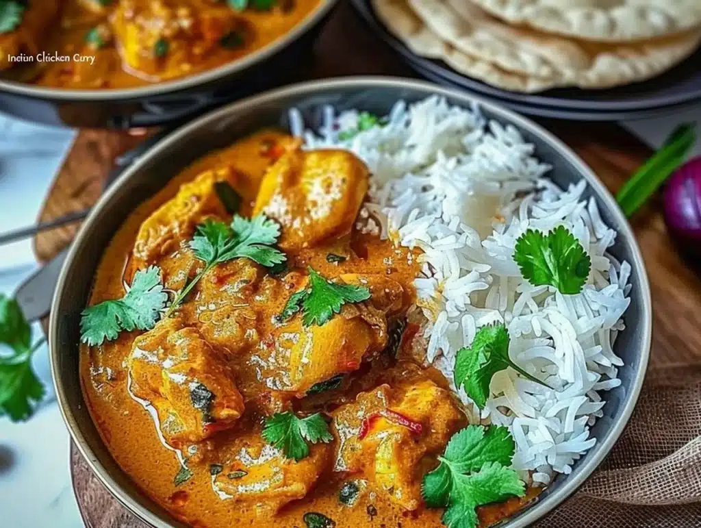 A delicious serving of Indian Chicken Curry with aromatic spices and herbs