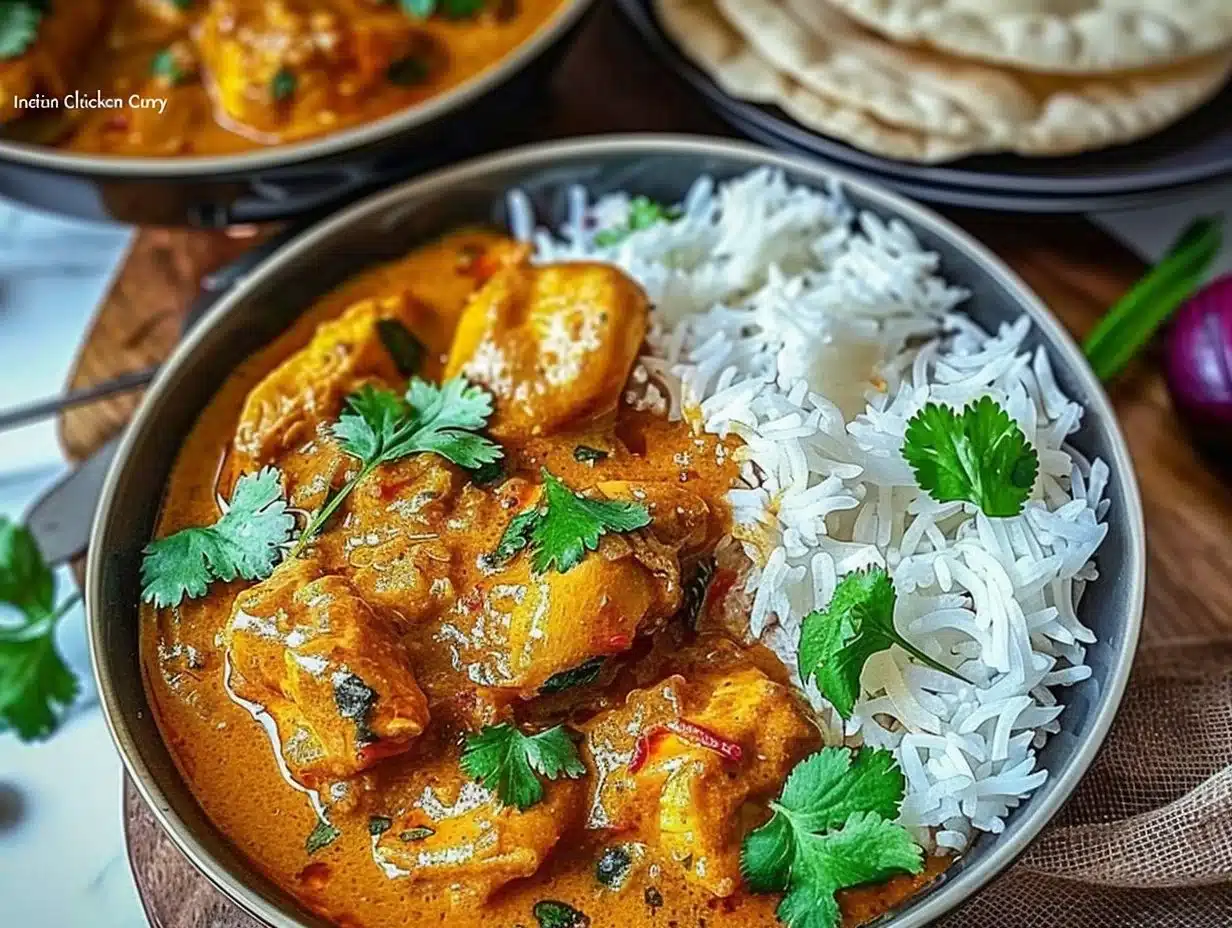 A delicious serving of Indian Chicken Curry with aromatic spices and herbs