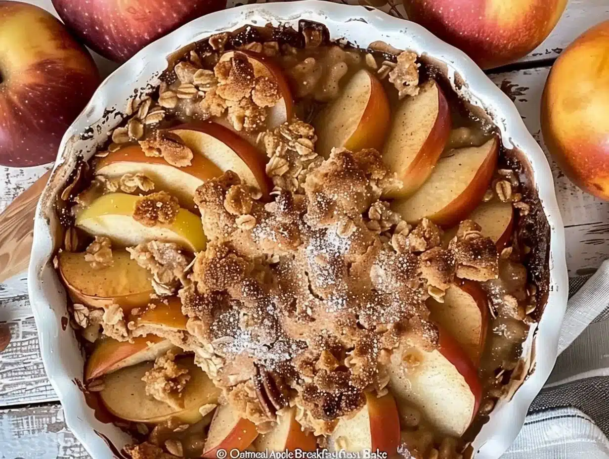 Baked Oatmeal Apple Breakfast with cinnamon and fresh apple slices
