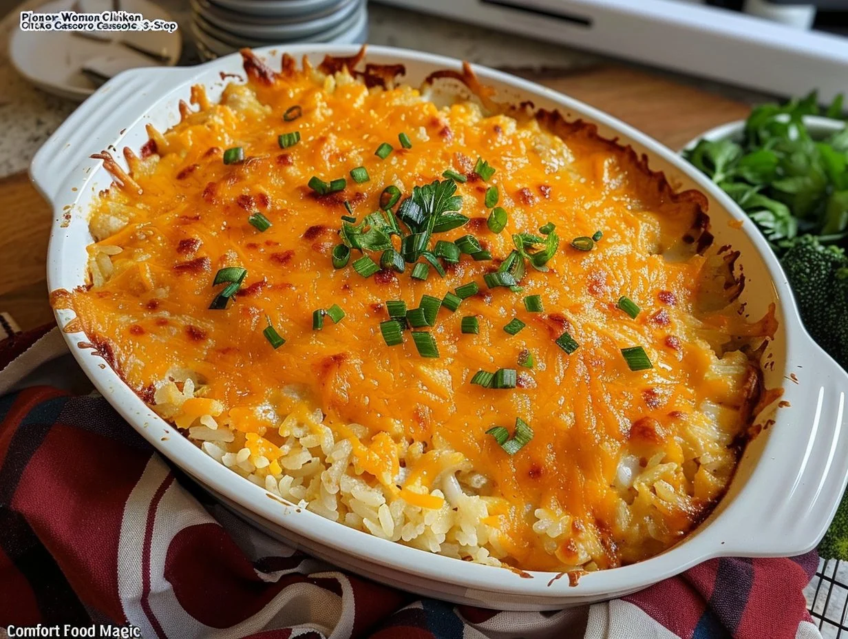 Pioneer Woman's chicken rice casserole dish ready to serve
