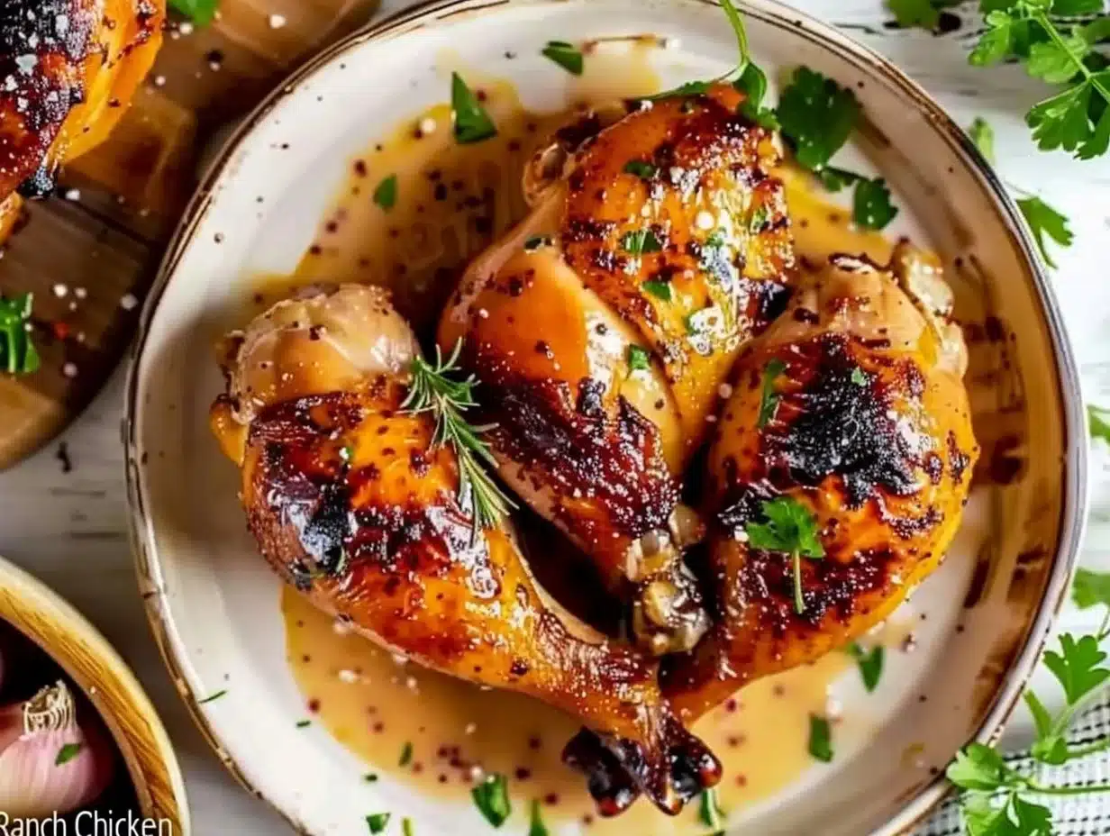 Deliciously cooked Ranch Chicken with herbs and spices on a plate