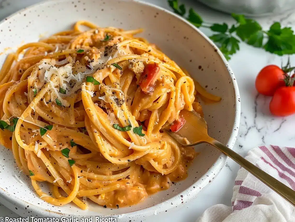Roasted Tomato and Garlic Ricotta Pasta 1 Roasted tomato and garlic ricotta pasta with fresh herbs