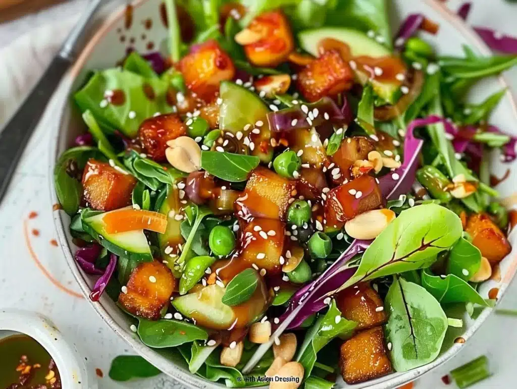 Fresh salad drizzled with flavorful Asian dressing