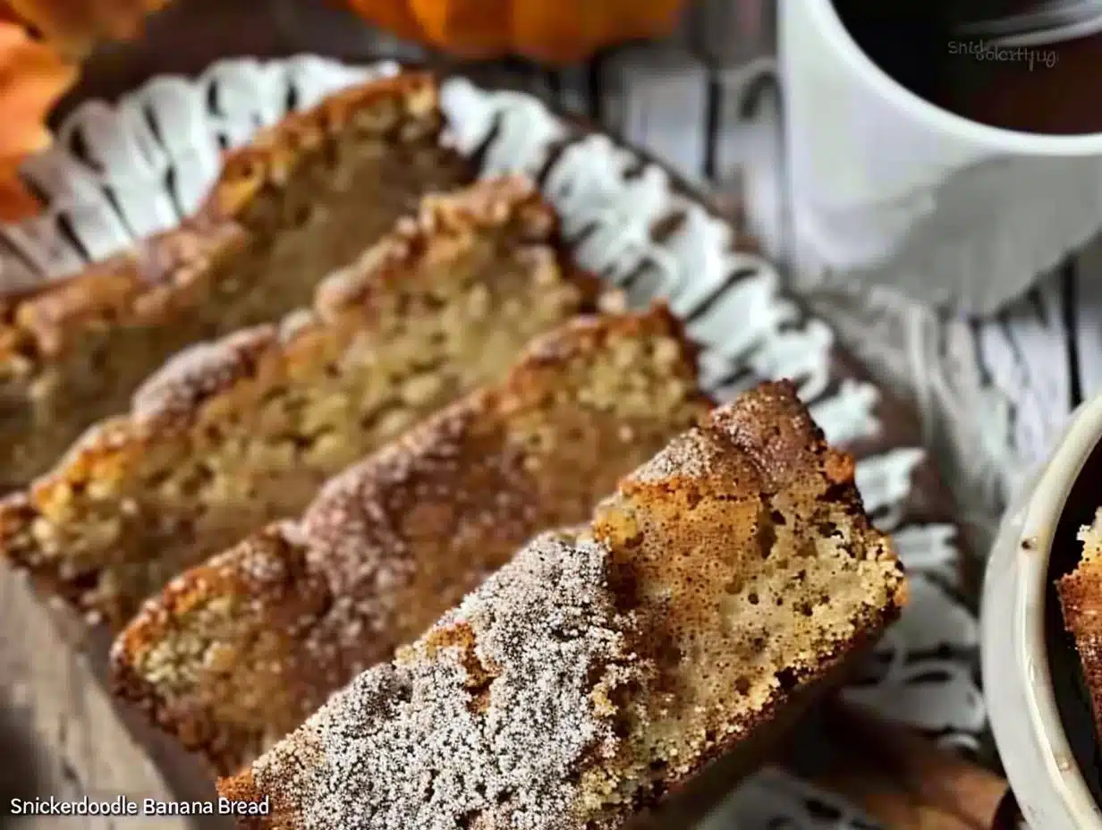 Snickerdoodle Banana Bread 1 Freshly baked snickerdoodle banana bread with cinnamon sugar topping