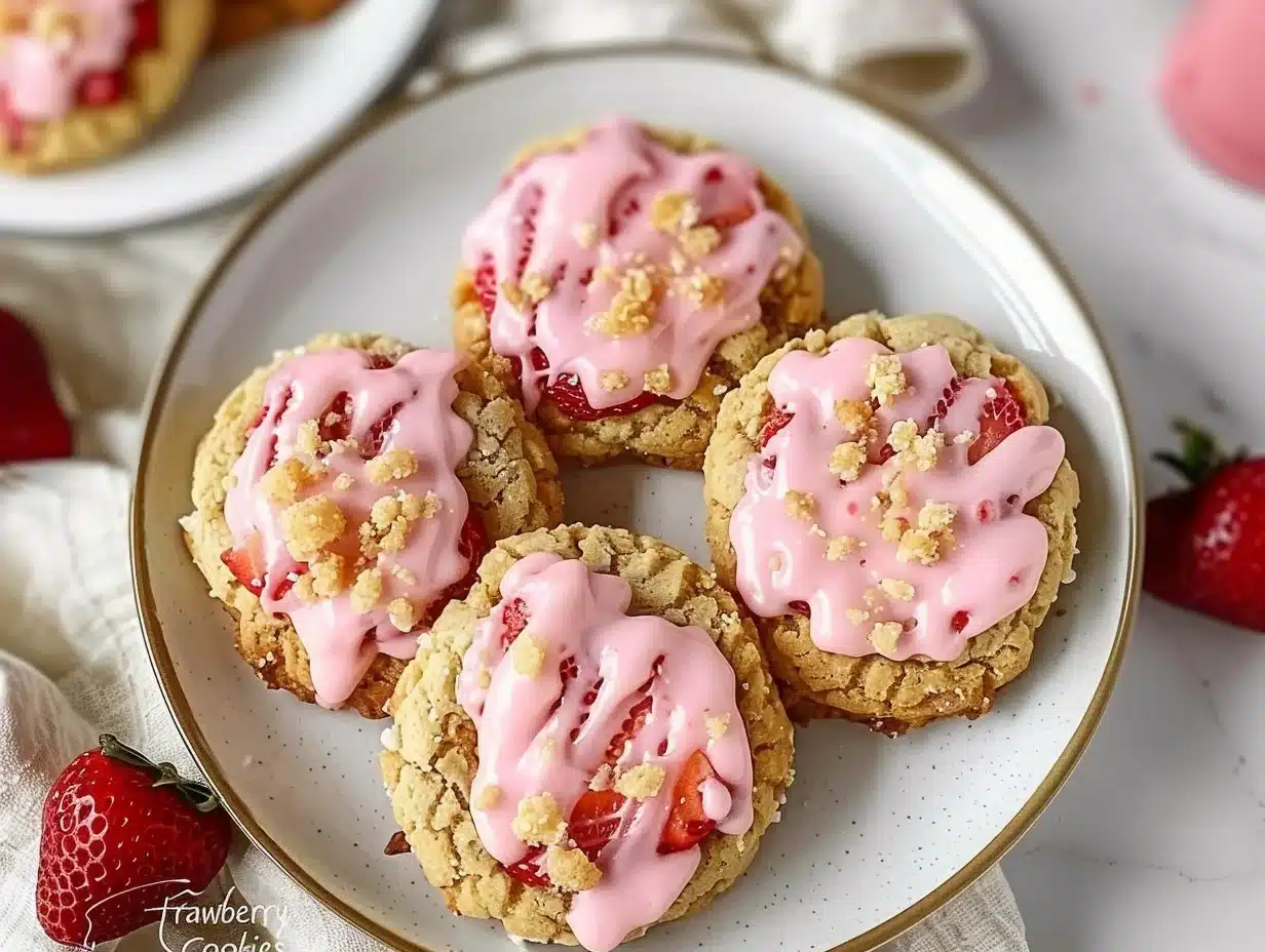 Delicious strawberry crunch cookies with a crispy and fruity topping